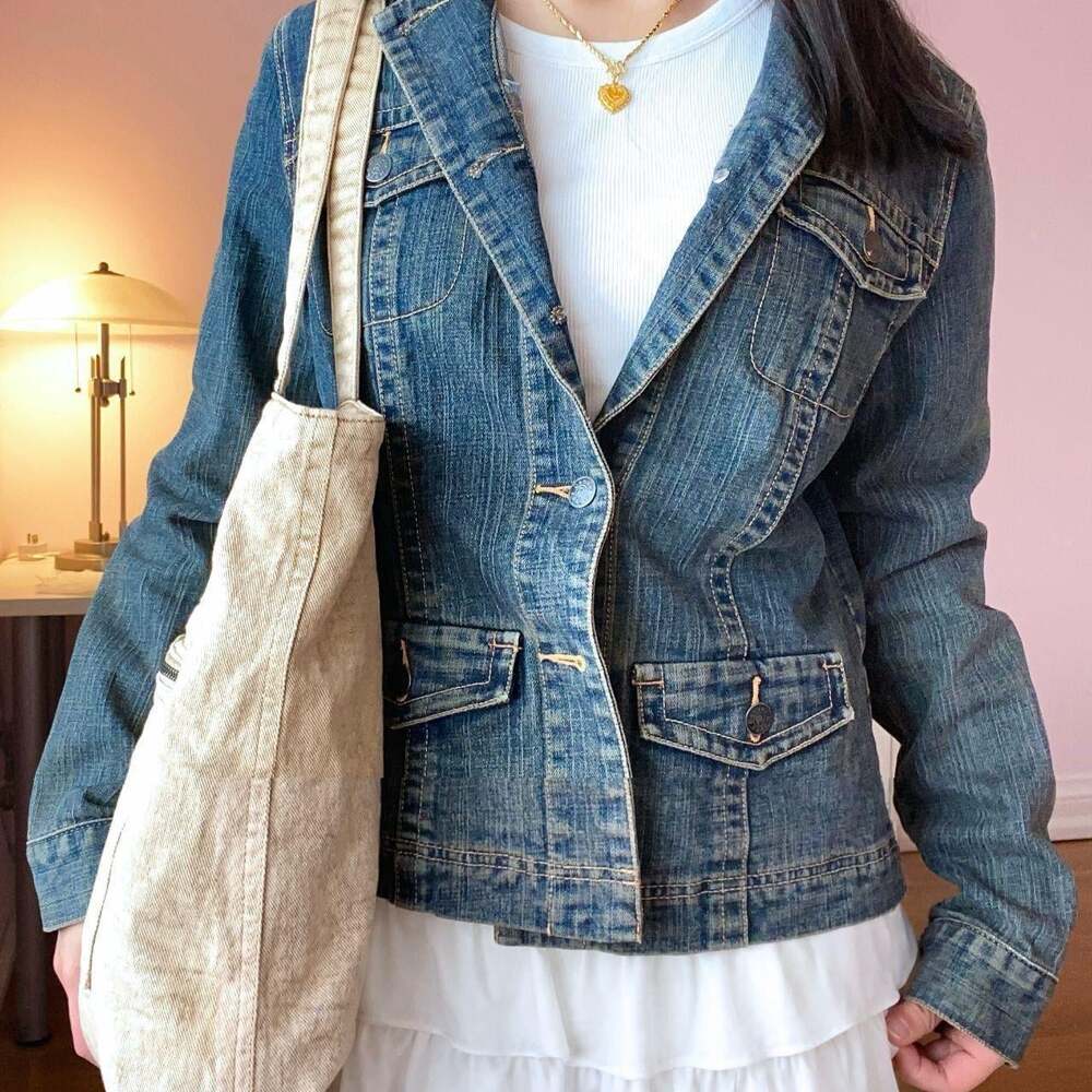 y2k dark wash denim jacket